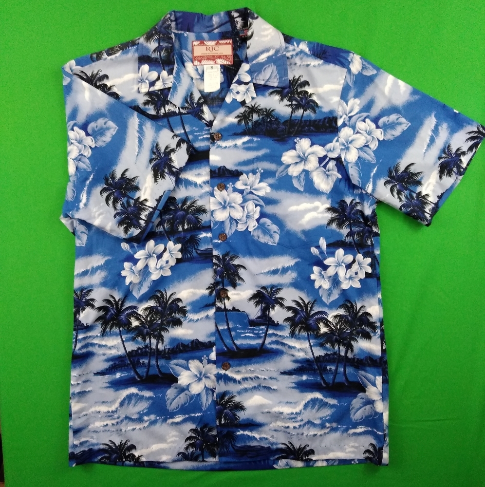 NEW Blue Men's Aloha Hawaiian Short Sleeve Shirt